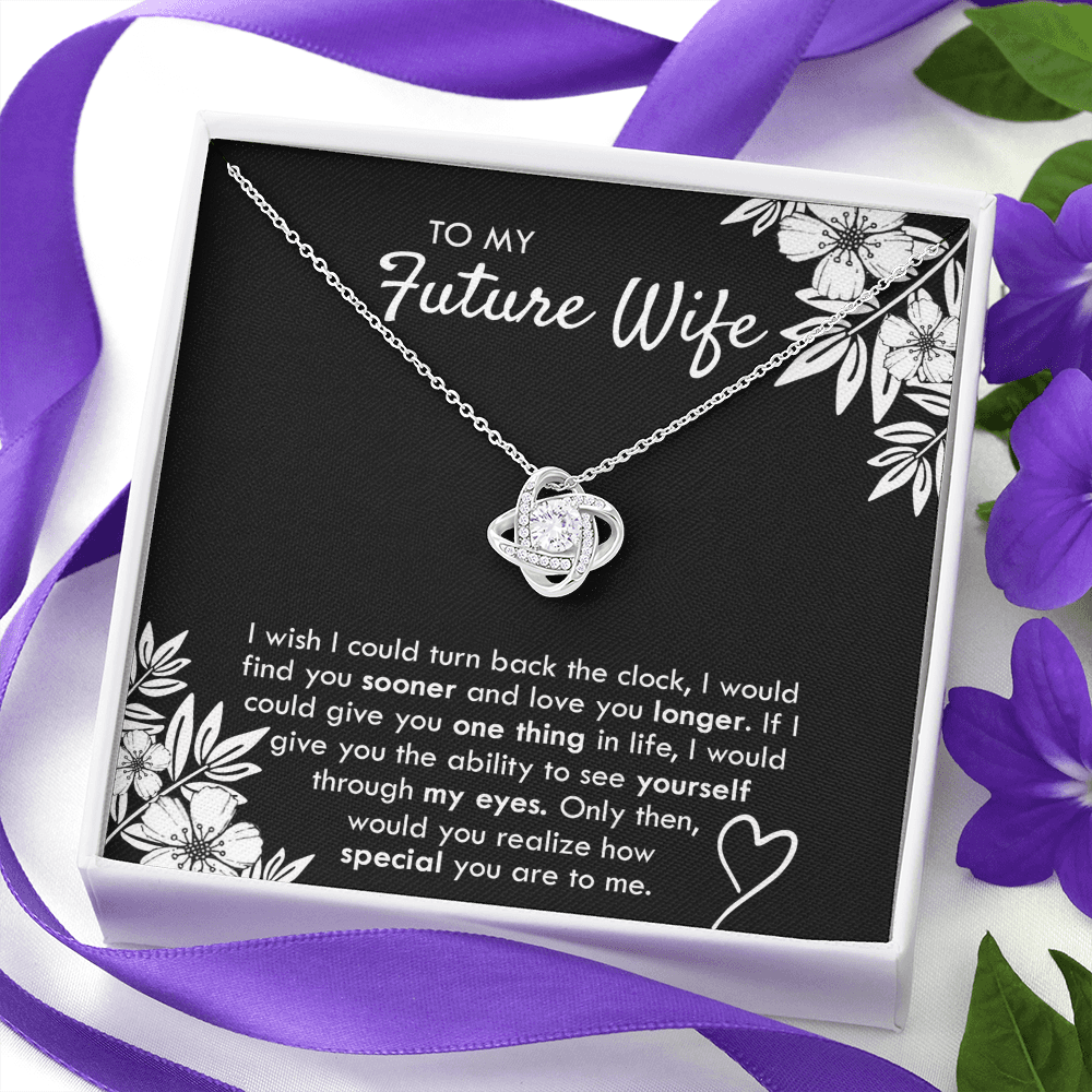 To My Future Wife Necklace From Husband, Necklace with Message Card and Gift Box For Wife, Future Wife Gift Necklace, Husband To Wife Gift Love Knot Pendant Gift From Men, Jewelry Gift For Women