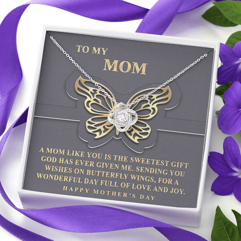 Butterfly Mom Gift Necklace, To My Mom Love Knot Necklace From Dayghter, Happy Mother's Day Necklace Gift For Mom, Mother And Daughter Gift Necklace To Mom On Mother's Day, Jewelry Gift For Women