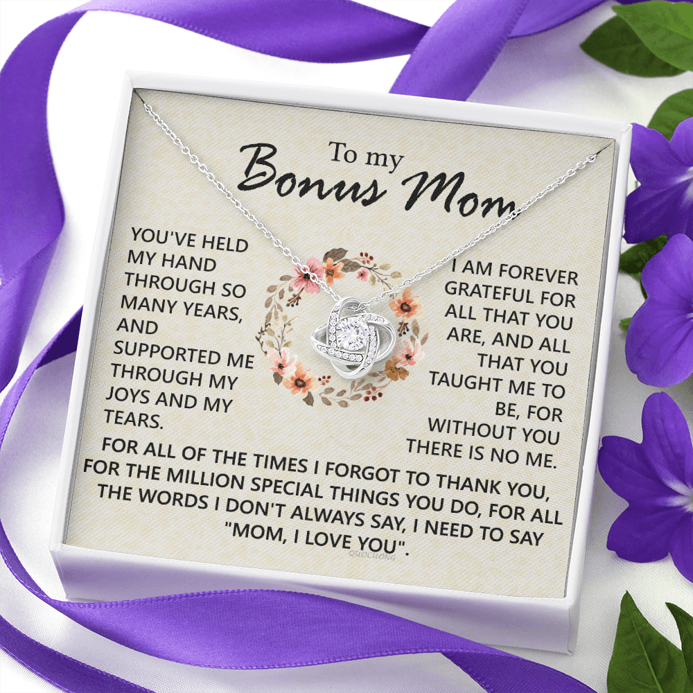 To My Bonus Mom Necklace From Bonus Son, Jewelry For Mom, Mother And Son Gift Necklace, Bonus Mom Love Knot Necklace Gift On Mother's Day, Anniversary, Birthday Gift, I Love You Necklace For Her