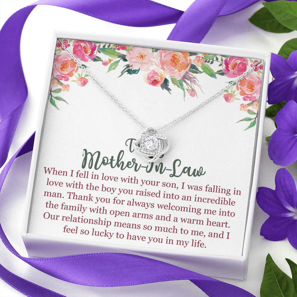 To My Mom In Law Necklace Pendant Gift From Son, Happy Mother's Day Love Knot Pendant For Mom On Birthday, Anniversary Necklace Gift Love With Your Son, Mother In Law Gift Necklace To Son In Law