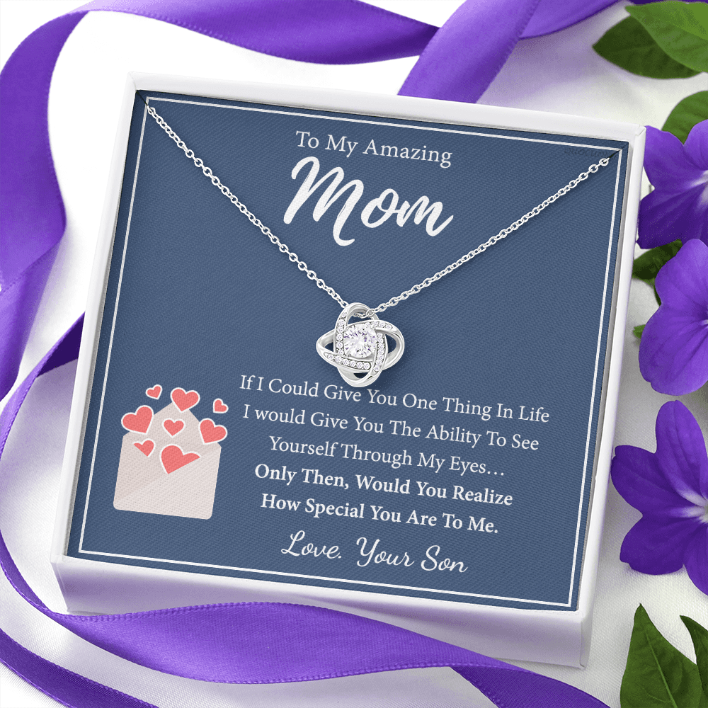 To My Amazing Mom Necklace From Son, Necklace Gift On Birthday Gift Anniversary Mother's Day Necklace For Mom Love Knot Necklace From Son, Jewelry Gift For Women, Mother, Mom And Son Necklace