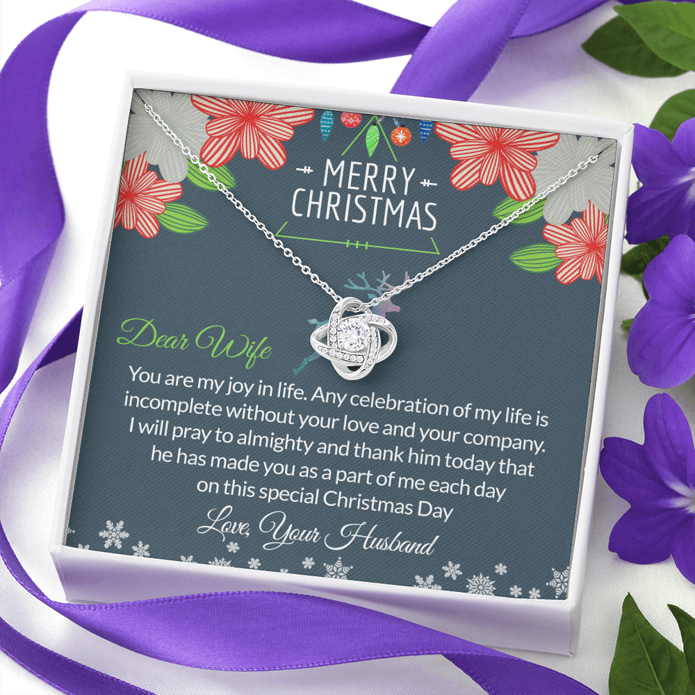 Dear Wife Gift Necklace, To My Wife Necklace From Husband, Merry Christmas Necklace Gift For Wife, Husband To Wife Love Knot Pendant, Christmas Necklace For Wife Christmas, Jewelry Gift For Women