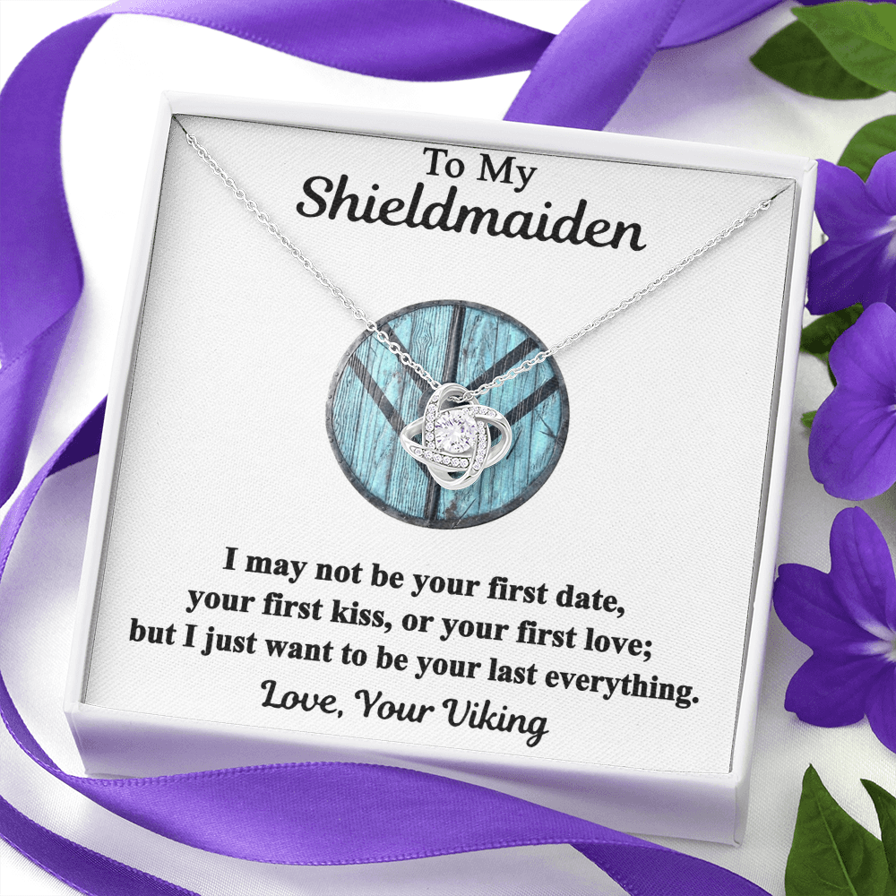 To My Shieldmaiden Necklace From Your Viking - Love Knot Pendant Gift From Wife, Fiancee, To My Shiedmaiden Love Knot Necklace Gift With Message Card and Gift Box, Jewelry Gift Ideas For Women