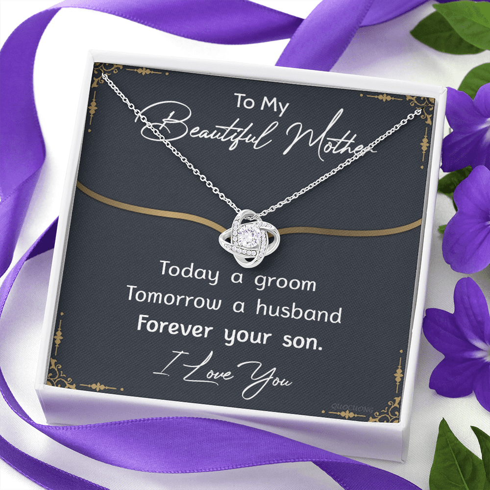 To My Mom Necklace From Son, Mother's Day Necklace Gift For Her, Beautiful Mother Love Knot Necklace Gift For Mom Bonus Mom On Mothers Day, Anniversary, Birthday, Mother And Son Jewelry For Mother