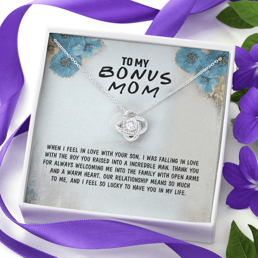 To My Bonus Mom Necklace From Bonus Son, Bonus Mom Gift Necklace, Mother And Son Necklace Gift For Her, Bonus Mother Necklace On Mothers Day, Birthday Gift Anniversary, Bonus Mom Love Knot Necklace