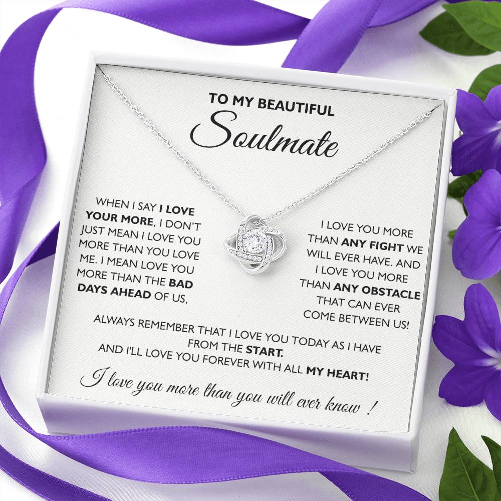 To My Beautiful Soulmate Love Knot Necklace From Husband To Wife, Girlfriend, Soulmate Gift Love Knot Pendant On Valentines Day Christmas for Her Romantic All My Heart Jewelry Gift For Women