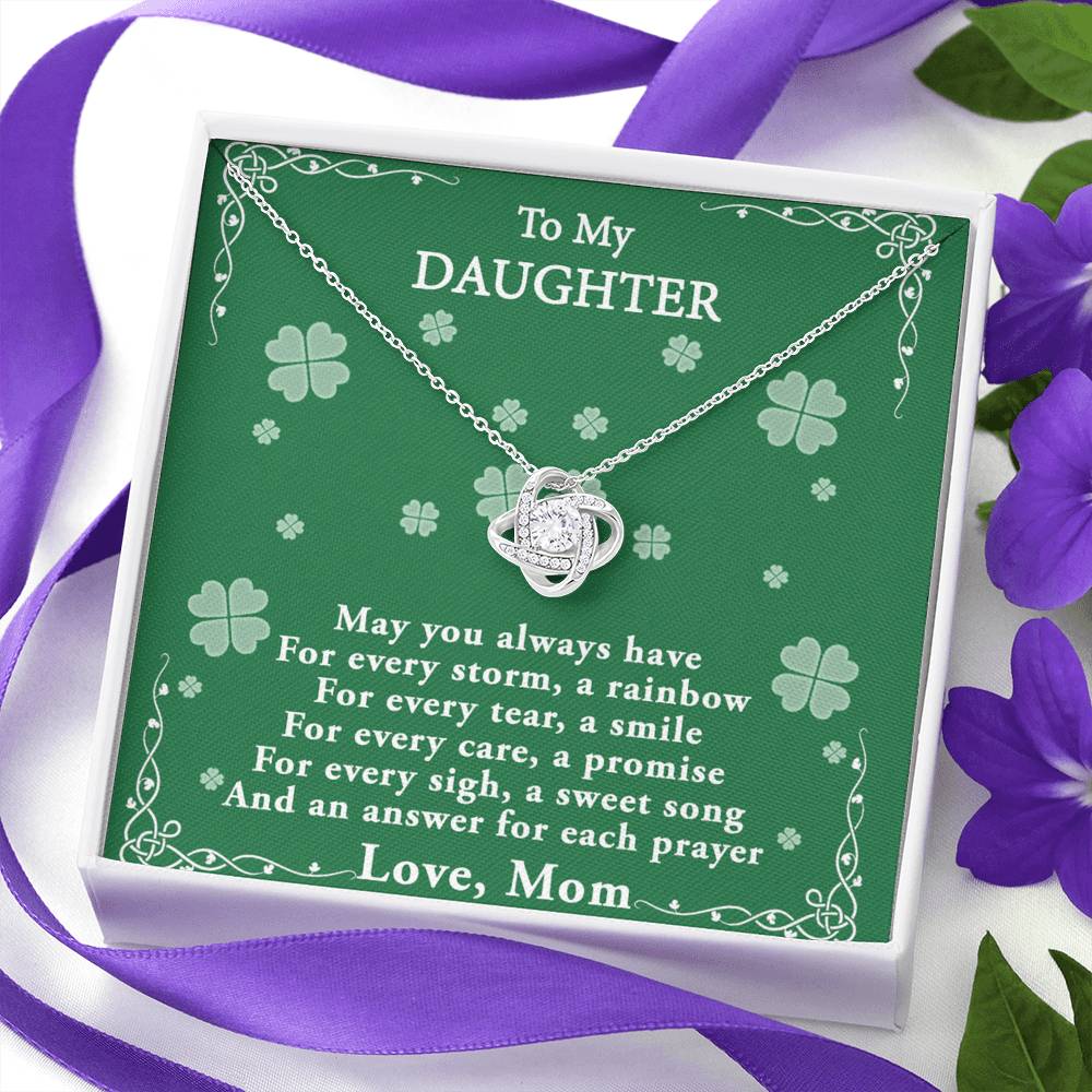 Four Leaf Clover Card Daughter Necklace, Love Knot Necklace Gift For Daughter - To My Daughter Necklace From Mom, Mother And Daughter Gift Necklace Pendant For Daughter, Jewelry Gift For Girls