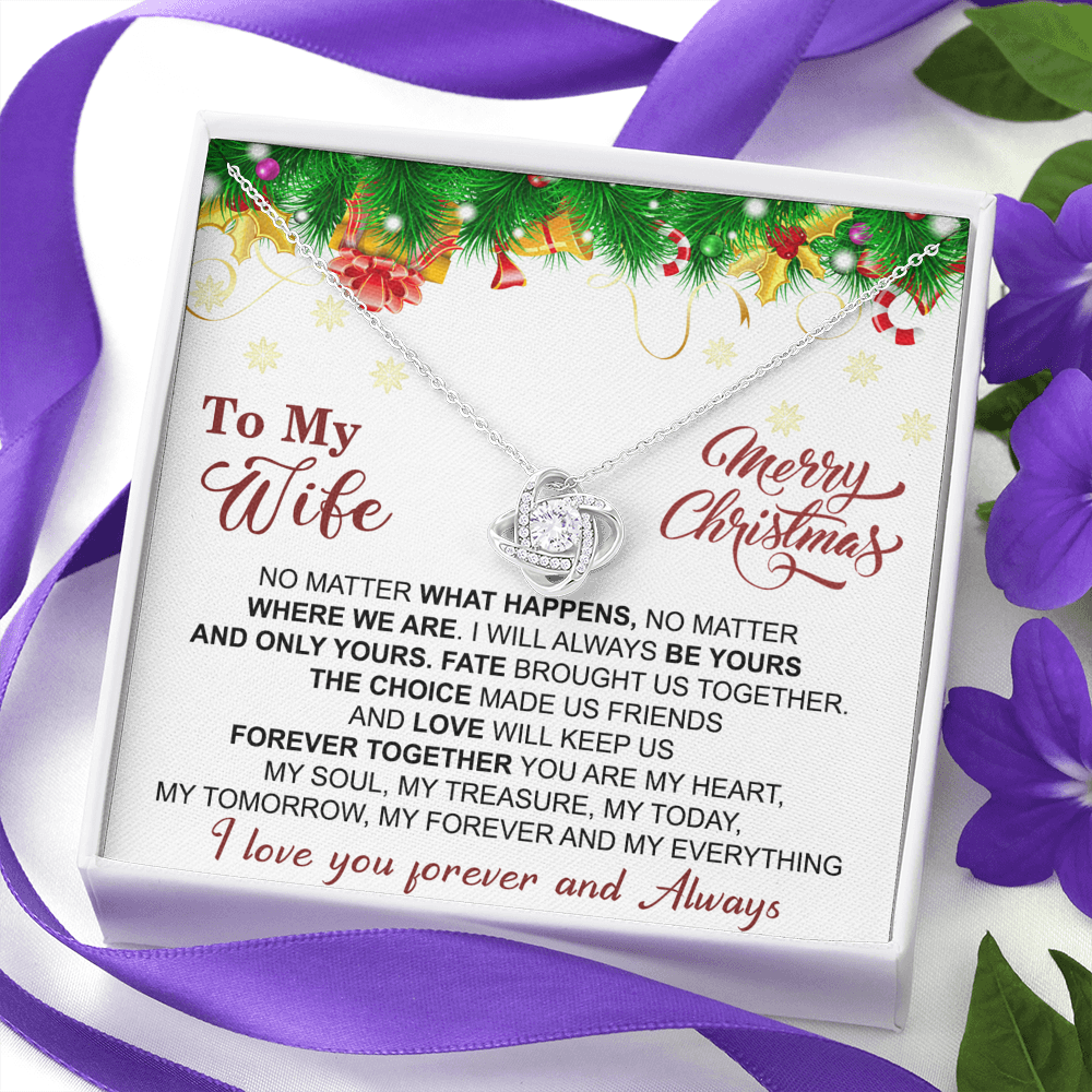 Gift Christmas Necklace For Wife, To My Wife Necklace From Husband, Love Knot Jewelry Gift For Wife, Husband To Wife Love Knot Pendant For Wife Jewelry Gift For Women Merry Christmas Necklace