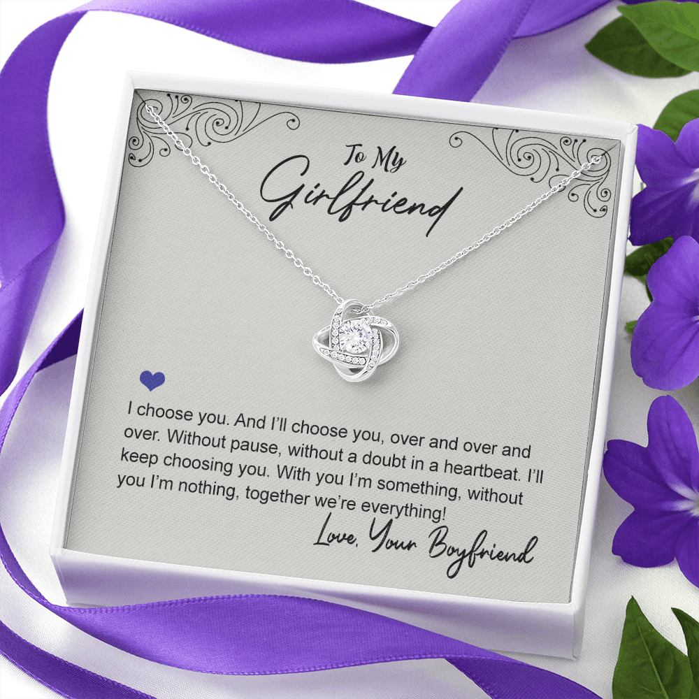 To My Beautiful Girlfriend Love Knot Necklace From Boyfriend, Husband, Beautiful Girlfriend Gift Necklace I Choose You - Love Knot Pendant Gift For Girlfriend, Soulmate Jewelry Gift For Girlfriend