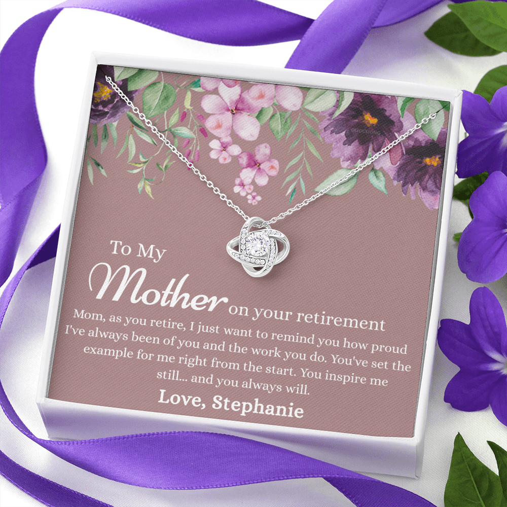 To My Mother Love Knot Necklace, Mom Retirement Gift Necklace, Happy Retirement Gift, Best Retirement Gift For Mom, Gift Necklace For Retiring Mother, Necklace Gift for Mom Mother On Your Retirement
