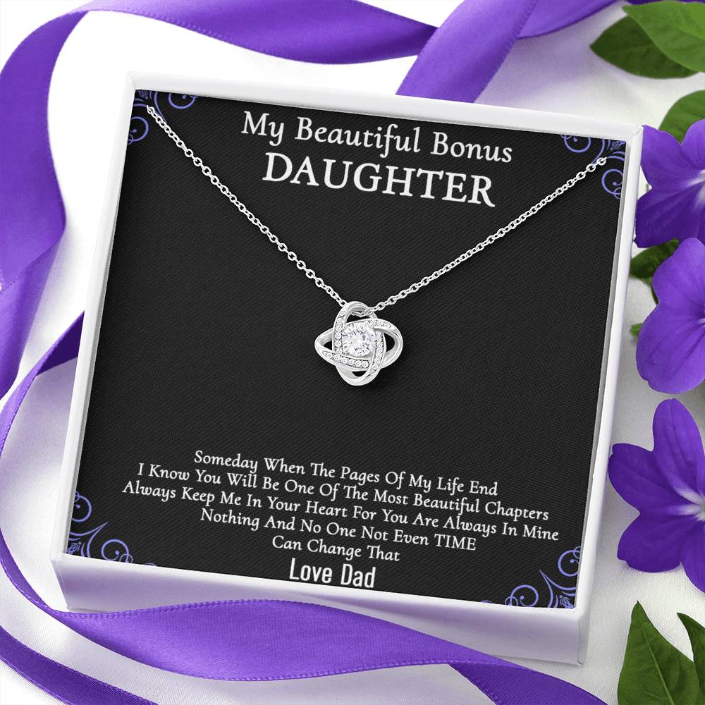 To My Beautiful Bonus Daughter Gift Necklace From Parent to Daughter Gift Necklace Pendant, Bonus Daughter Love Knot With Message Card & Gift Box On Birthday Christmas Anniversary Graduation Gift