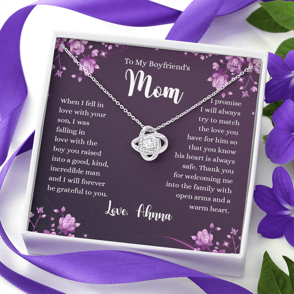 To My Boyfriend's Mom Necklace From Girlfriends, Gifts For Boyfriends Mom Love Knot Necklace Gift For Her, Boyfriend's Mom Necklace On Anniversary, Mother's Day, Presents for Mom Necklace for Women