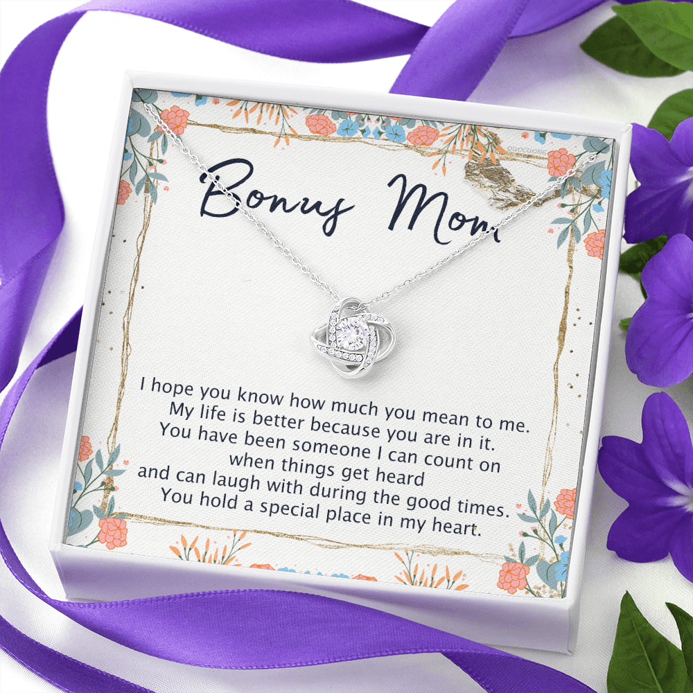 To My Bonus Mom Necklace From Bonus Daughter, Bonus Mom Gift Necklace, Love Knot Necklace Gift For Bonus Mother, Bonus Mammy On Mothers Day, Jewelry For Women, Daughter And Mother Necklace For Her