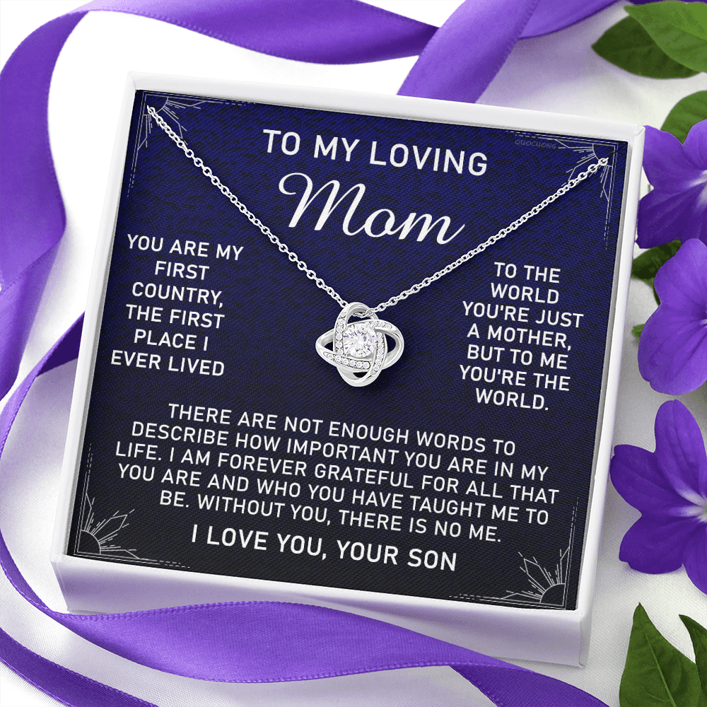Loving Mom Gift Necklace, Mother's Day Jewelry Gift For Mom, To My Loving Mom Love Knot Necklace Gift for Mom, Birthday Gift Anniversary Mother And Son Gift Pendant, To My Mom Necklace from Son
