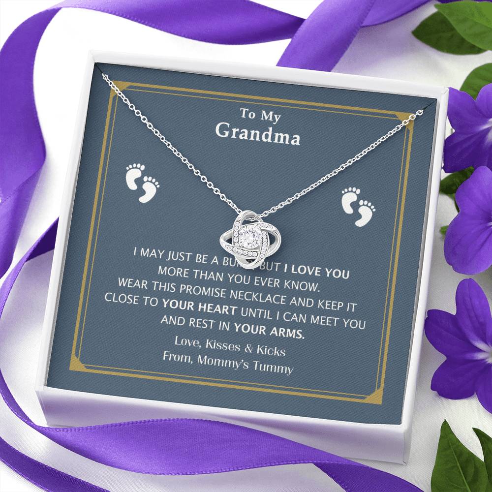 Grandma Gift Necklace From Mommy's Tummy - To My Grandma Love Knot Necklace From Granddaughter, Grandmother Grandma Necklace from Grandchildren Granddaughter - Jewelry Gift for Women, Grandma Gift