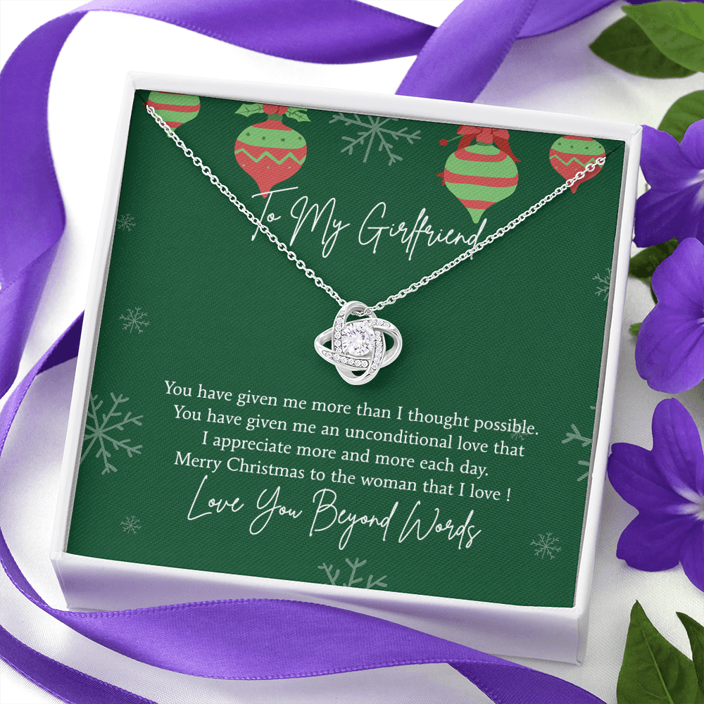 To My Girlfriend Christmas Necklace From Beyond Words, Merry Christmas Necklace To The Women, Girlfriend Gift Necklace, Love Girlfriend From Boy Friend Love Knot Pendant, Boyfriend And Girlfriend