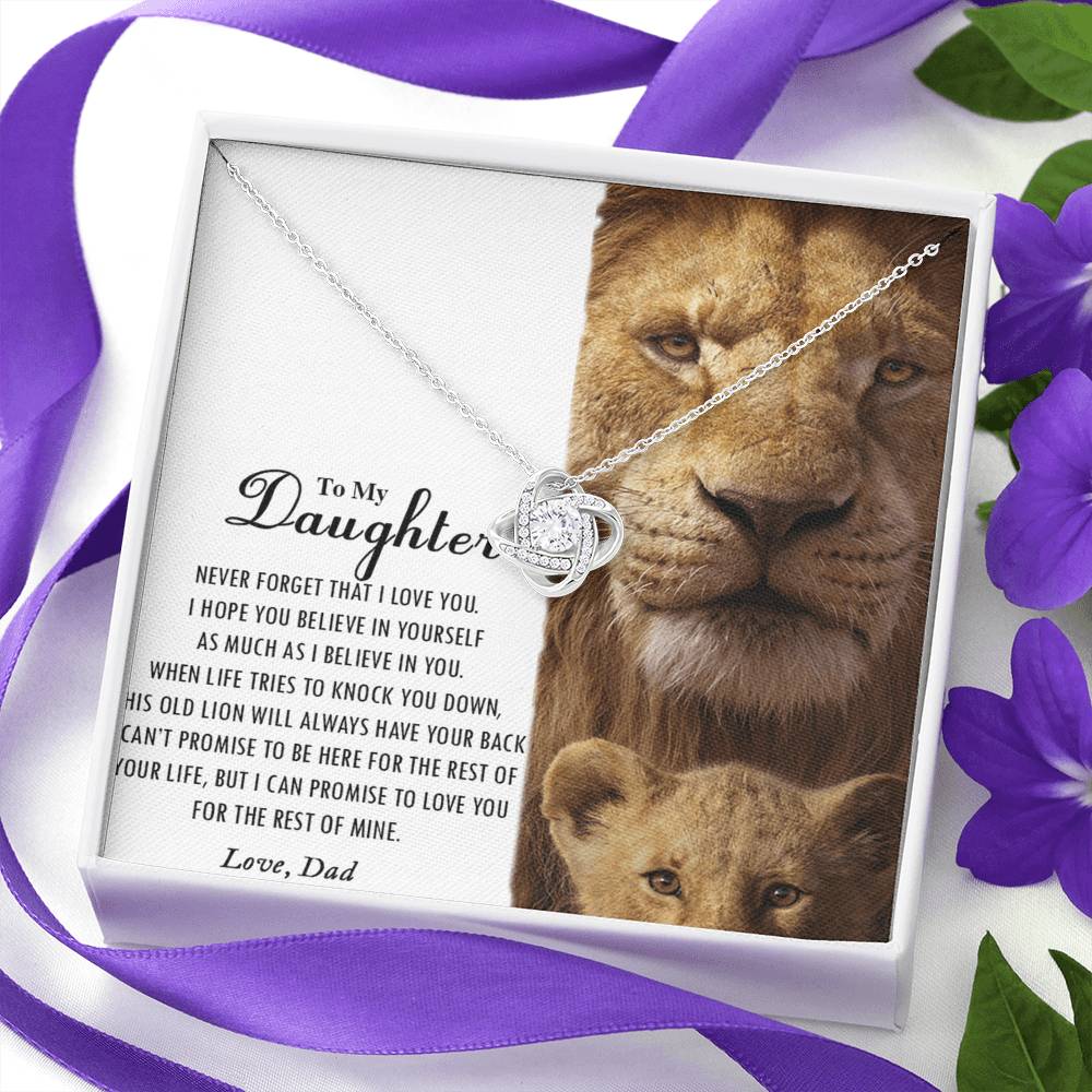 Love Knot Gifts to My Daughter This Old Lion Will Always Have Your Back Necklace For To My Daughter Necklace From Dad - Father And Daughter Gifts Jewelry Gift For Girls, Little Girl Necklace