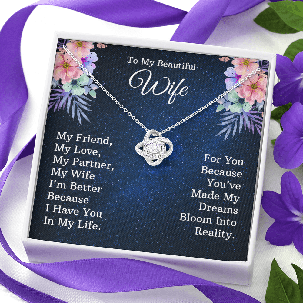 Wife Gift Necklace, To My Beautiful Wife Necklace From Husband, Wife Love Knot Necklace From Husband, Jewelry Gift For Women, My Friend Necklace, My Love Gift Necklace, My Partner Love Knot Pendant