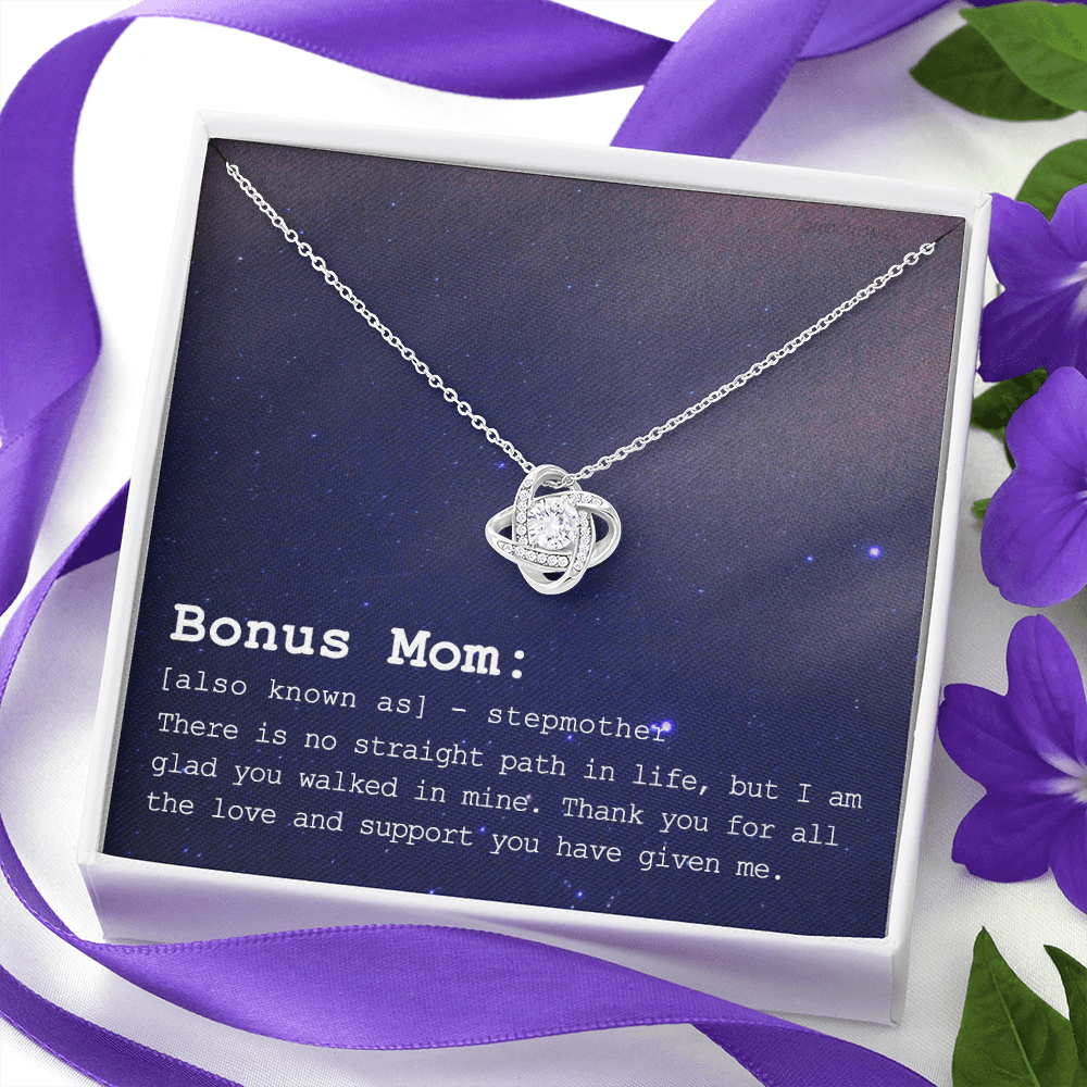 To My Bonus Mom Necklace From Bonus Daughter, Bonus Mom Gift Necklace, Jewelry For Mom, Stepmother Gift Necklace, Love Knot Pendant For Women, Thank You For Mom Card Gift Bonus Mom On Mothers Day