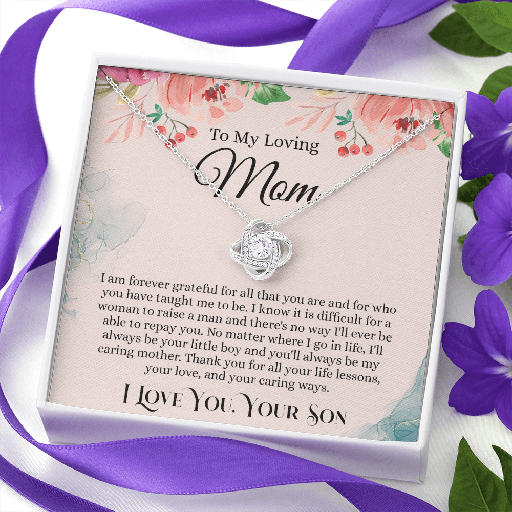 Loving Mom Gift Necklace, Mother's Day Necklace Gift For Mom, To My Loving Mom Love Knot Necklace Gift for Mom, Gift Anniversary Mother And Son Gift Pendant, Jewelry Gift For Women, Mom From Son
