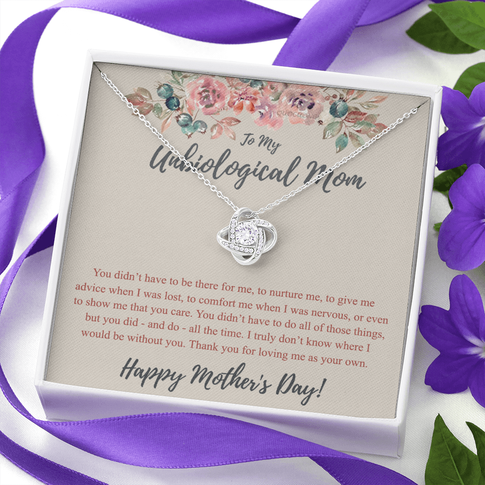 To My Unbiological Mom Necklace From Daughter, Bonus Mom Gift Love Knot Pendant For Her, Mother And Daughter Gift Necklace For Mom On Mothers Day, Anniversary, Birthday Gift To Unbiological Mother
