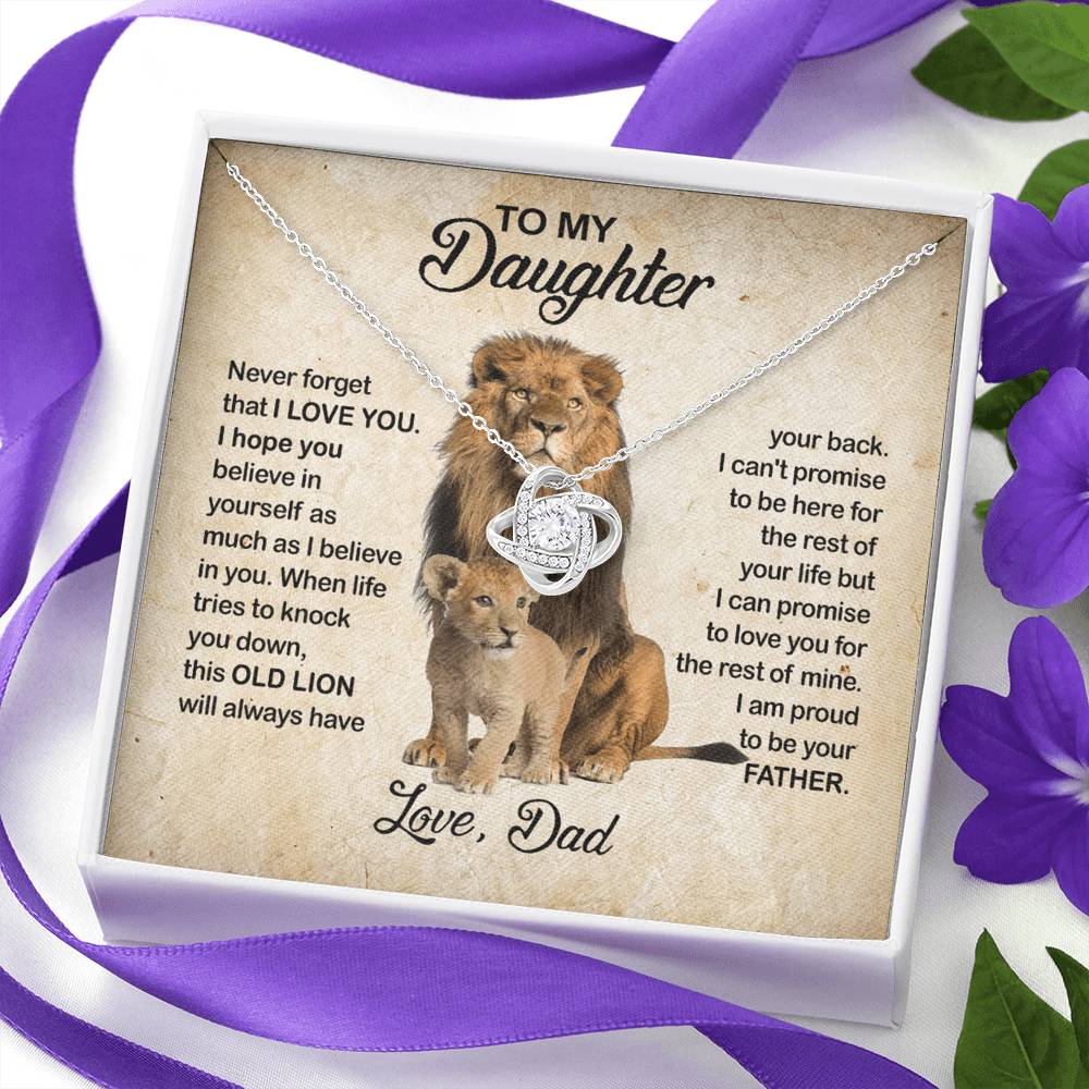 To My Daughter Love Knot Necklace with Luxury Box Gift From Dad, Daughter Lion And Father - Daughter Love Knot, Pendant Necklaces On Birthday, Christmas Jewelry Gift For Girls, Little Girl Necklace