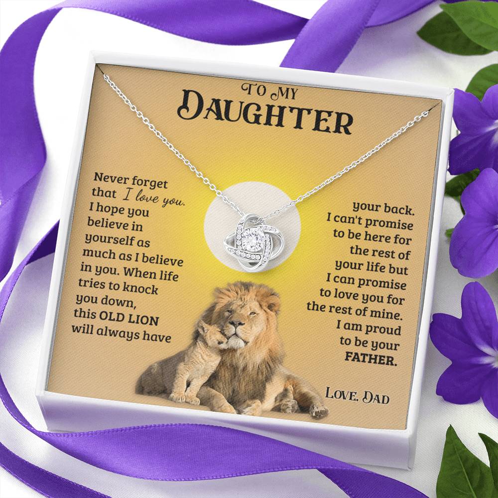 Daughter Gifts From Dad, To My Daughter Lion Dad And Daughter Necklace, Love Knot Necklace Birthday Gift for Daughter From Dad, Christmas Graduation Gift Jewelry Gift For Girls Little Girl Necklace