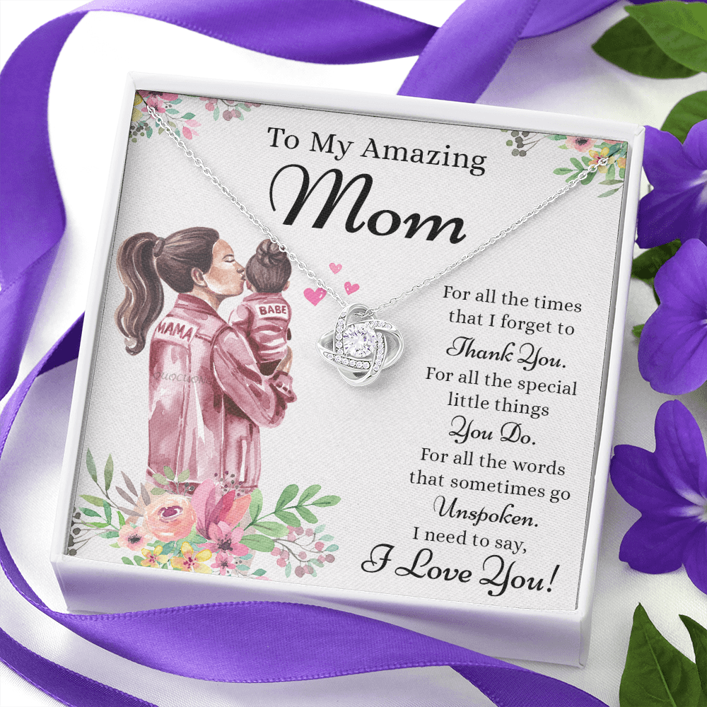 To My Amazing Mom Necklace From Daughter, Thank You For Mom Necklace, Sentimental Gift Necklace for Mom, To Mother Necklace From Her, Jewelry Gift For Women, Mothers Day Knot Pendant Gift I Love You
