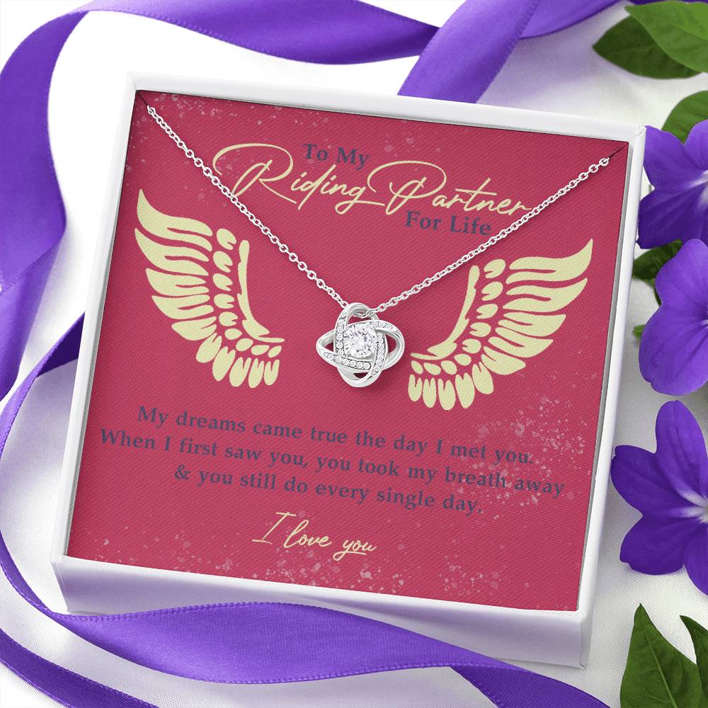 To My Riding Partner for Life Necklace From Husband, Boyfriend, Biker Wife Motorcycle Love Knot Necklace, Jewelry For Women Gift Necklace for Her Romantic Girlfriend Gift Necklace Message Card