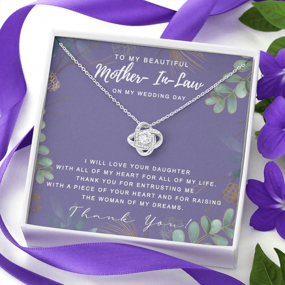 Wedding Day Necklace Gift For Mother In Law, To My Beautiful Mother In Law Love Knot Necklace From Daughter In Law, Thank You Necklace Gift For Mother From Daughter, Mother In Law On My Wedding Day