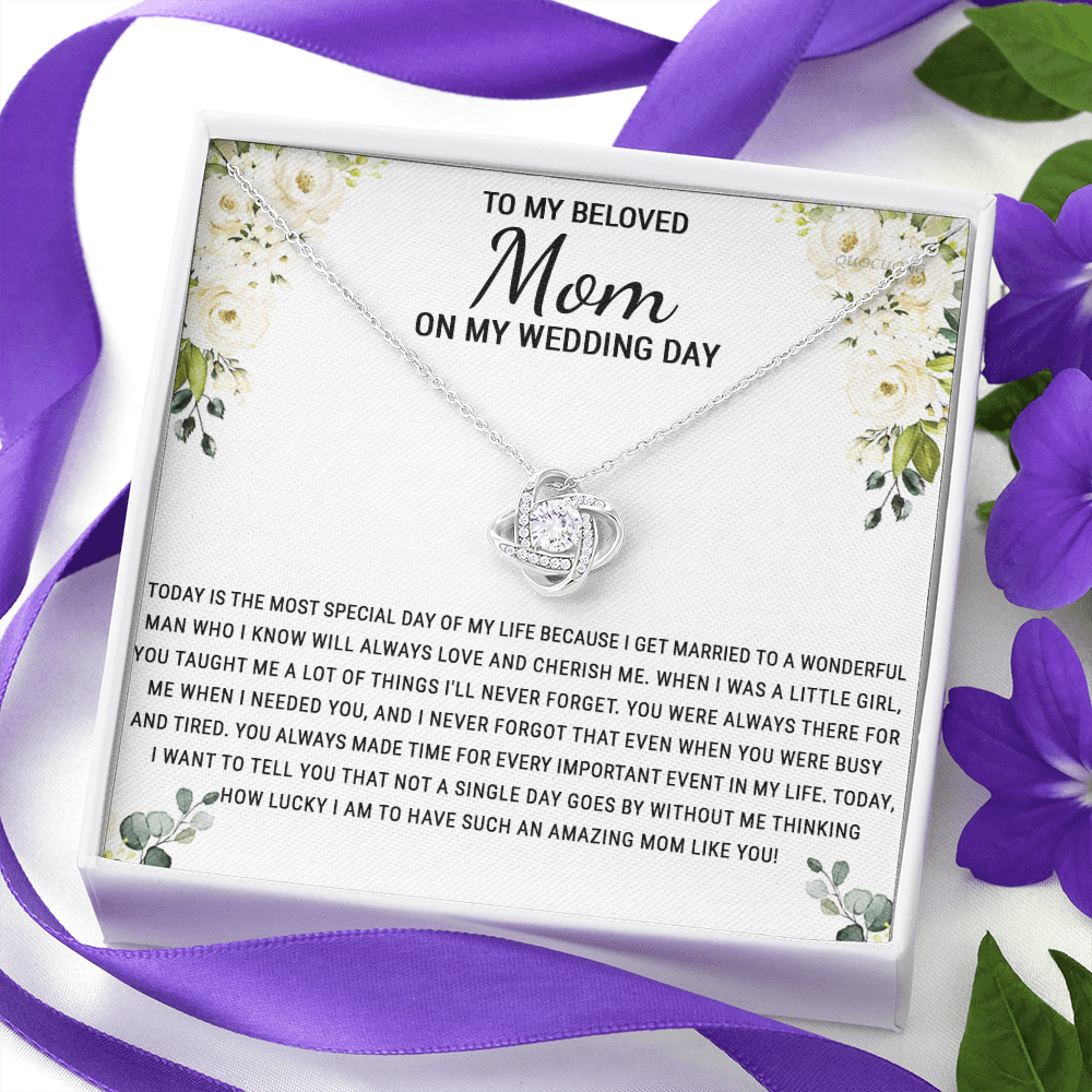 Beloved Mom Gift Necklace To My Beloved Mom Love Knot Necklace Gift From Daughter, Wedding Day Necklace Gift For Mom, Beloved Mom On My Wedding Day Necklace Gift For New Mom, Bonus Mom Gift Necklace