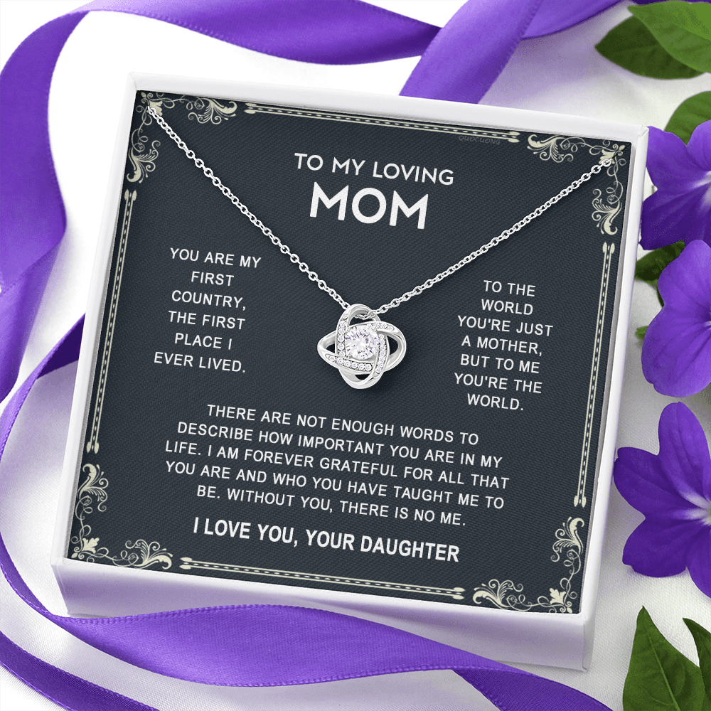 Loving Mom Necklace, Mother And Daughter Love Knot Necklace, To My Loving Mom Necklace From Daughter Gift On Birthday Gift Anniversary Mother's Day Necklace Pendant For Mom Jewelry Gift For Women