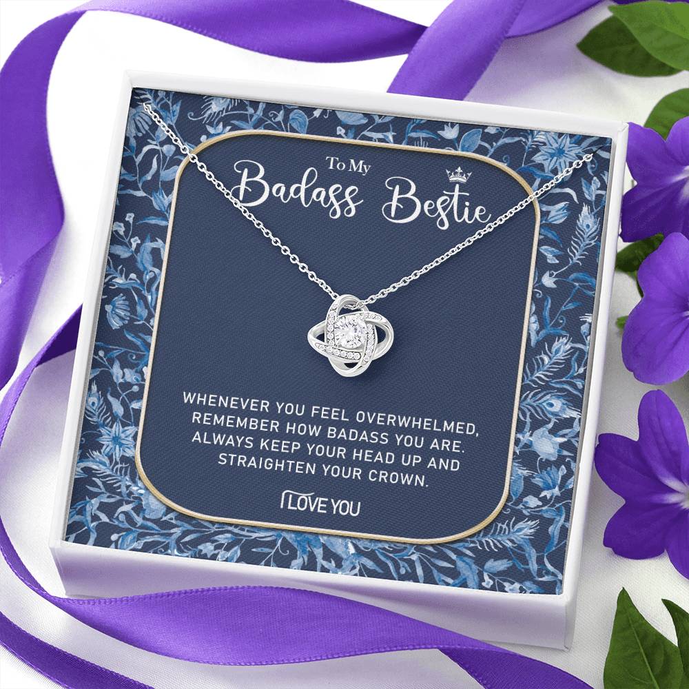 To My Badass Bestie Necklace, Best Friend Gift Necklace, Best Friend Birthday Gift, Best Friend Wedding Gift Pendant, Bridesmaid Gift for Badass Bestie Love Knot Necklace On Valentine's, Anniversary