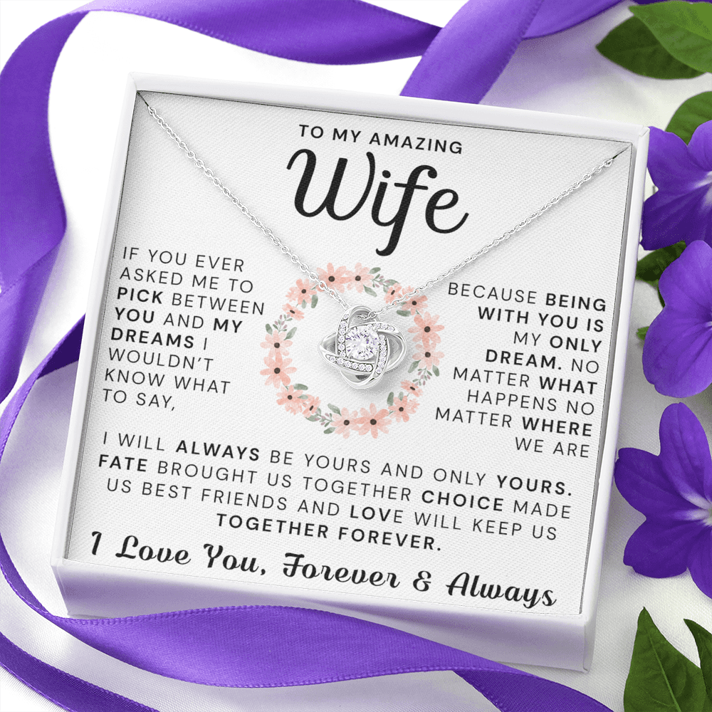 To My Amazing Wife Necklace From Husband, Gift Necklace For Wife, Soulmate, Girlfriend Necklace Gift On Valentine's Day Anniversary, Husband To Wife Love Knot Pendant Gift From Husband, Boyfriend