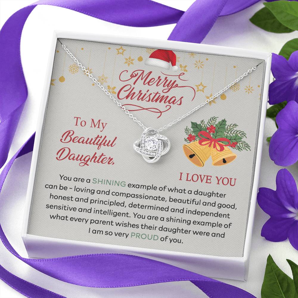 Merry Christmas Daughter Gift Necklace - To My Beautiful Daughter Necklace From Mom, Mother And Daughter Jewelry Gift For Daughter Christmas Gift, Graduation Gift For Daughter I Love You Necklace