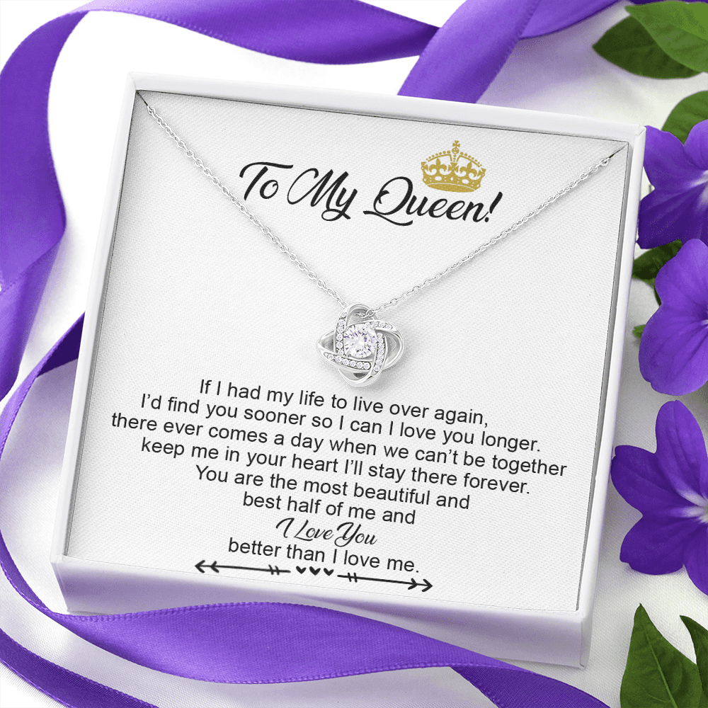 To My Crowned Queen Love Knot Necklace Gift, Birthday Valentine Day Necklace From Boyfriend, Husband, Girlfriend Gift Necklace - Jewelry Gift For Girls, Love Knot Pendant Gift For Girlfriend Soulmate