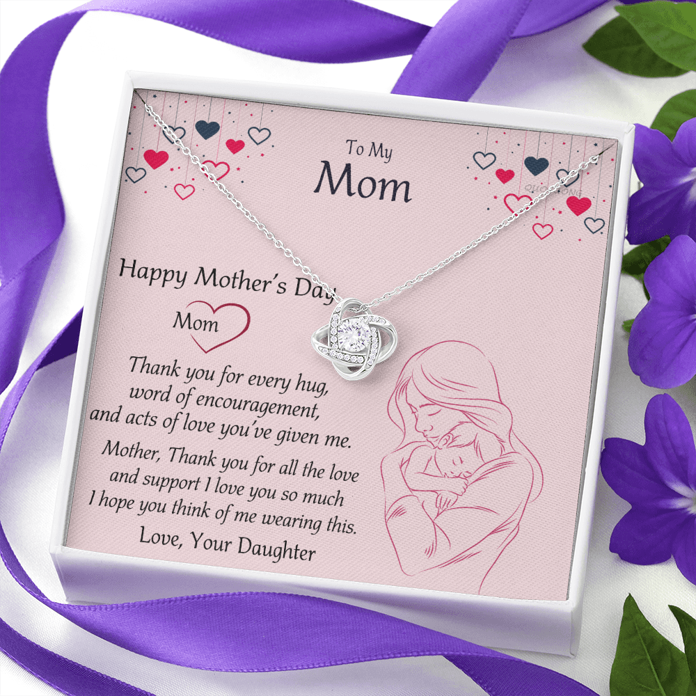 Happy Mothers Day Necklace, To My Mom Necklace From Mom, Mother Day Jewelry Gift Personalized Mothers Day Necklace Gifts For Mom Mother To Daughter Thank Gift Love Knot Necklace For Mom Jewelry
