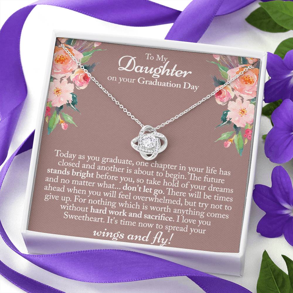 Graduation Day Gift Necklace, To My Daughter Love Knot Necklace From Mom Or Dad, Mother And Daughter Jewelry Gift For Girls, Little Girl Love Knot Pendant, Daughter On Your Graduation Day Necklace