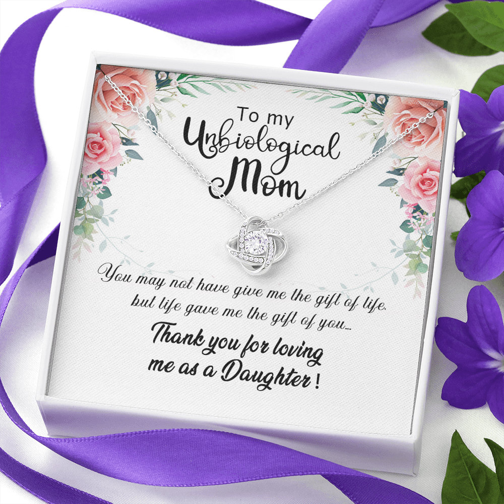 Unbiological Mom Gift Necklace, To My Unbiological Mom Love Knot Necklace From Daughter And Mother Gift Necklace, Bonus Mom Gift Necklace, Boyfriend's Mom Gift Necklace, Jewelry Gift For Women