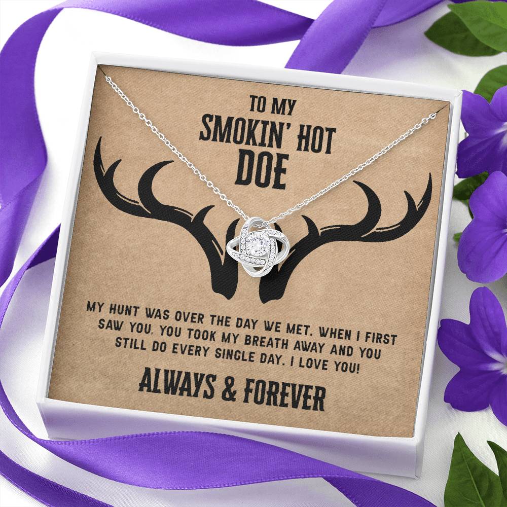 To My Smokin Hot Doe Necklace From Husband, Man, Smokin Hot Doe Gift Necklace For Wife Girlfriend Soulmate Necklace for Wife, Love Knot Pendant Smokin Hot Doe Gift Necklace, Jewelry Gift For Women
