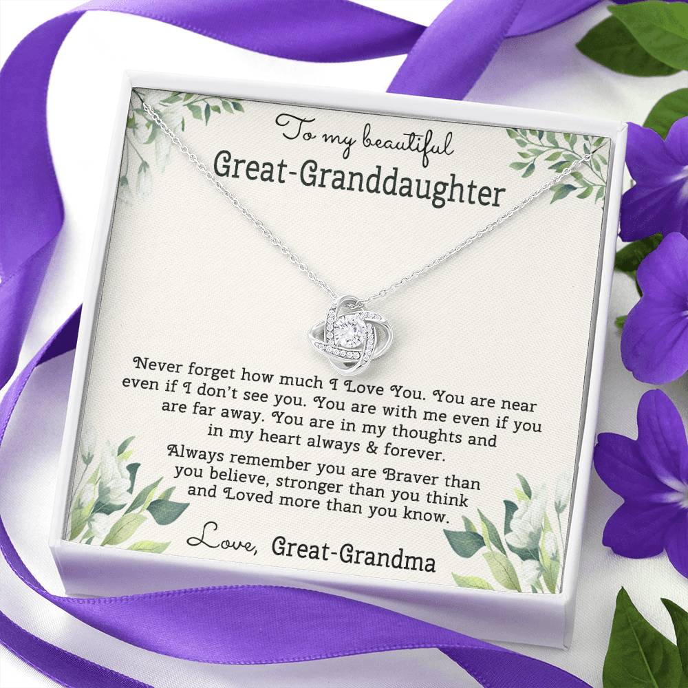 To My Beautiful Great Grnddaughter Necklace From Great Grandma Love Knot Necklace For Granddaughter, Never Forget Necklace For Granddaughter, Our Granddaughter Jewelry Gift For Girls, Littler Girl
