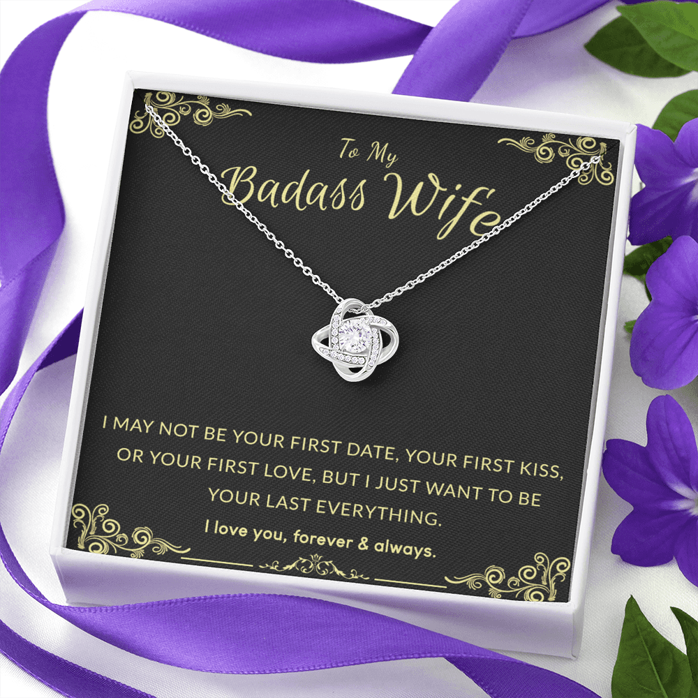 To My Badass Wife Necklace From Badass Husband, Gifts Necklace Husband To Wife Love Knot Pendant, Jewelry Gift For Women, My Wife Love Knot Necklace Gift For Badass Wife Soulmate Necklace Gift Wife