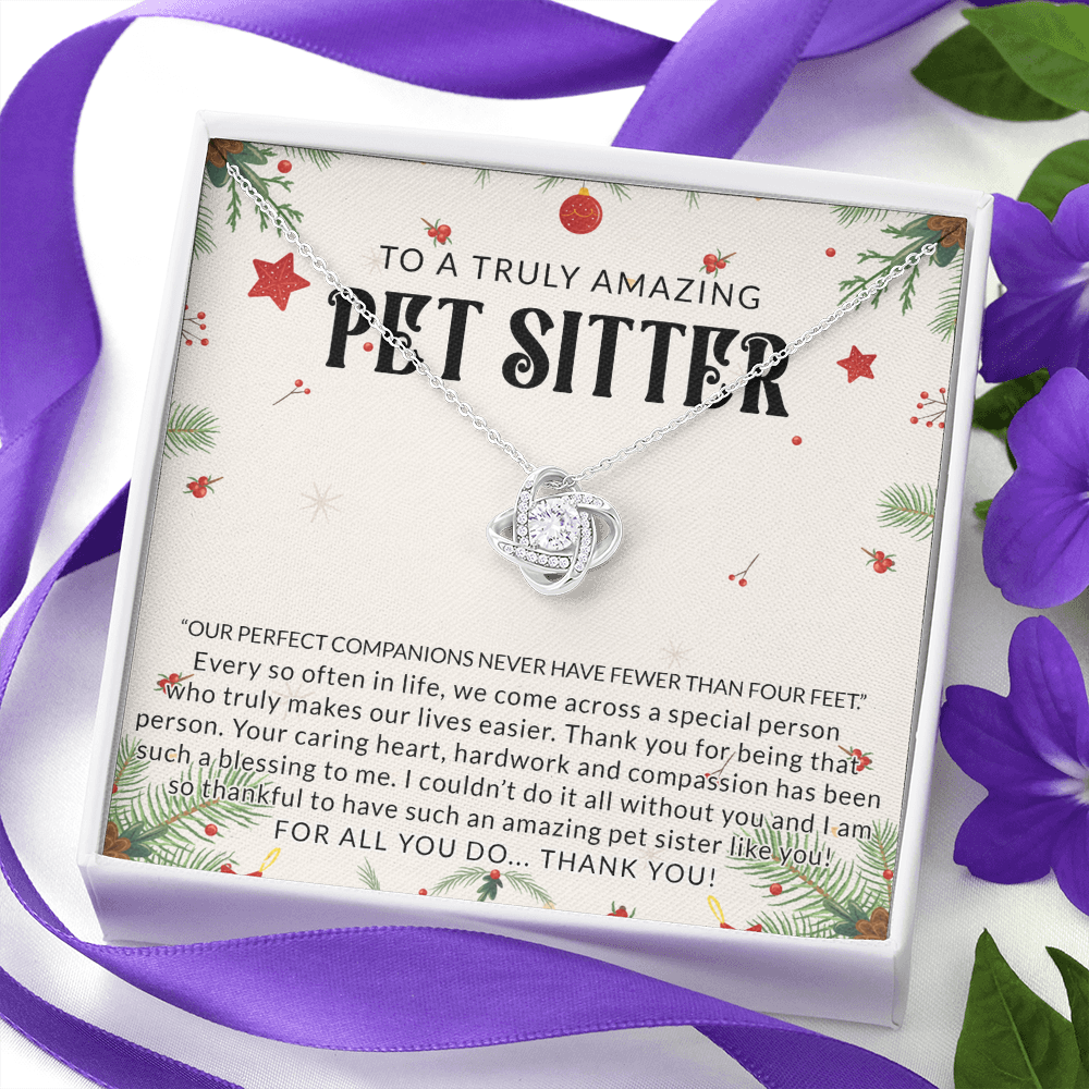 To A Truly Amazing Pet Sitter Love Knot Necklace, Dog Sitter Thank You Gift Necklace, Cat Sitter Thank You Gift, Christmas Present for Pet Dog Sitter Appreciation Gift Necklace for Dog Sitter