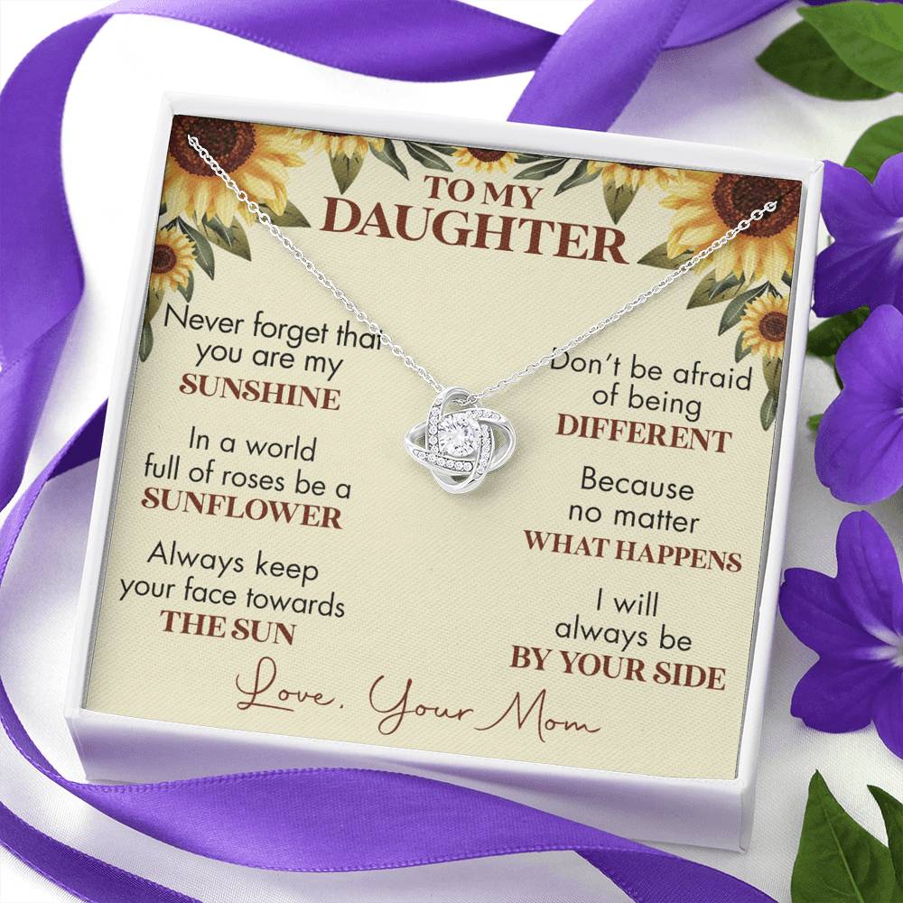To My Daughter Love Knot Necklace, Gift For Daughter From Mom, Necklace For Daughters, Daughter Gift Necklaces From Mom With Jewelry To My Knot Women Love Mother, Sunflower Daughter Necklace