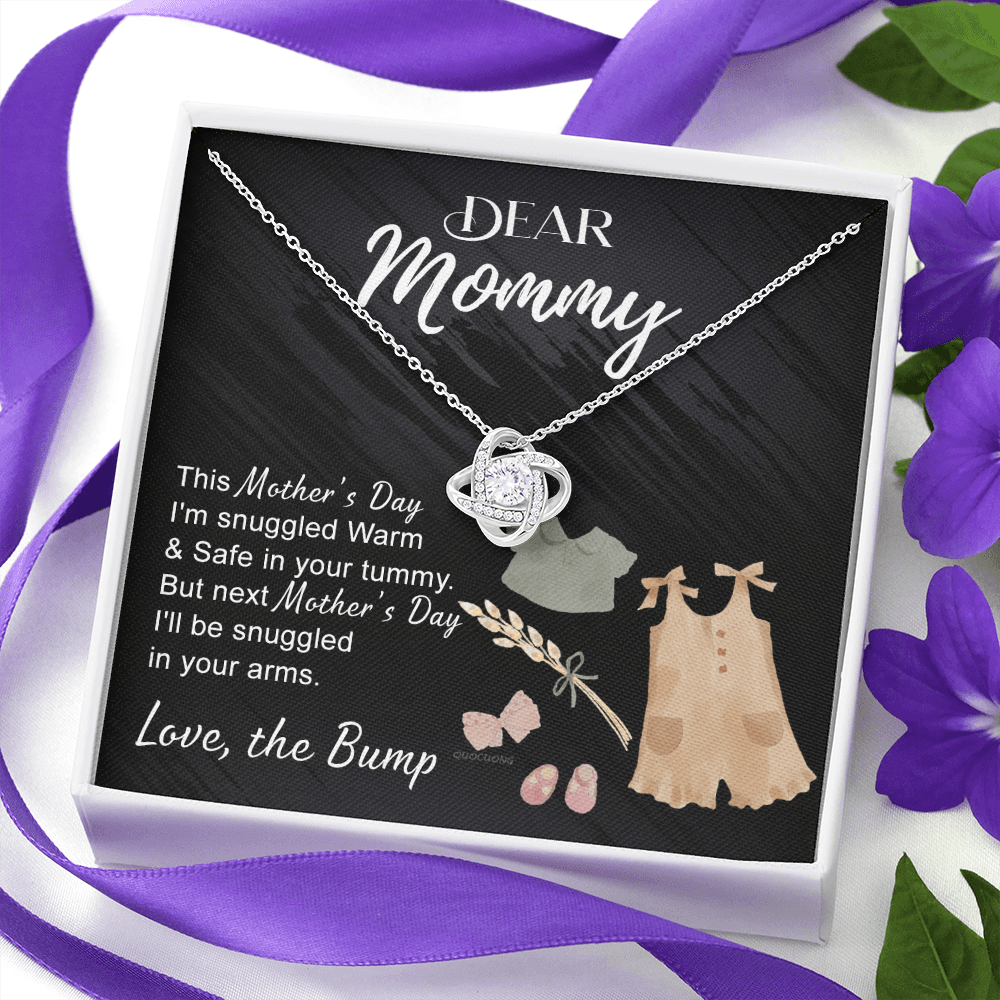 Dea Mommy Necklace Mothers Day Love Knot Necklace, Mothers Day Gifts for Pregnant Wife, Happy Mothers Day Necklace Gift for Moms to Be, Mother To Be Mothers Day Gift, To My Mommy Necklace from Bump