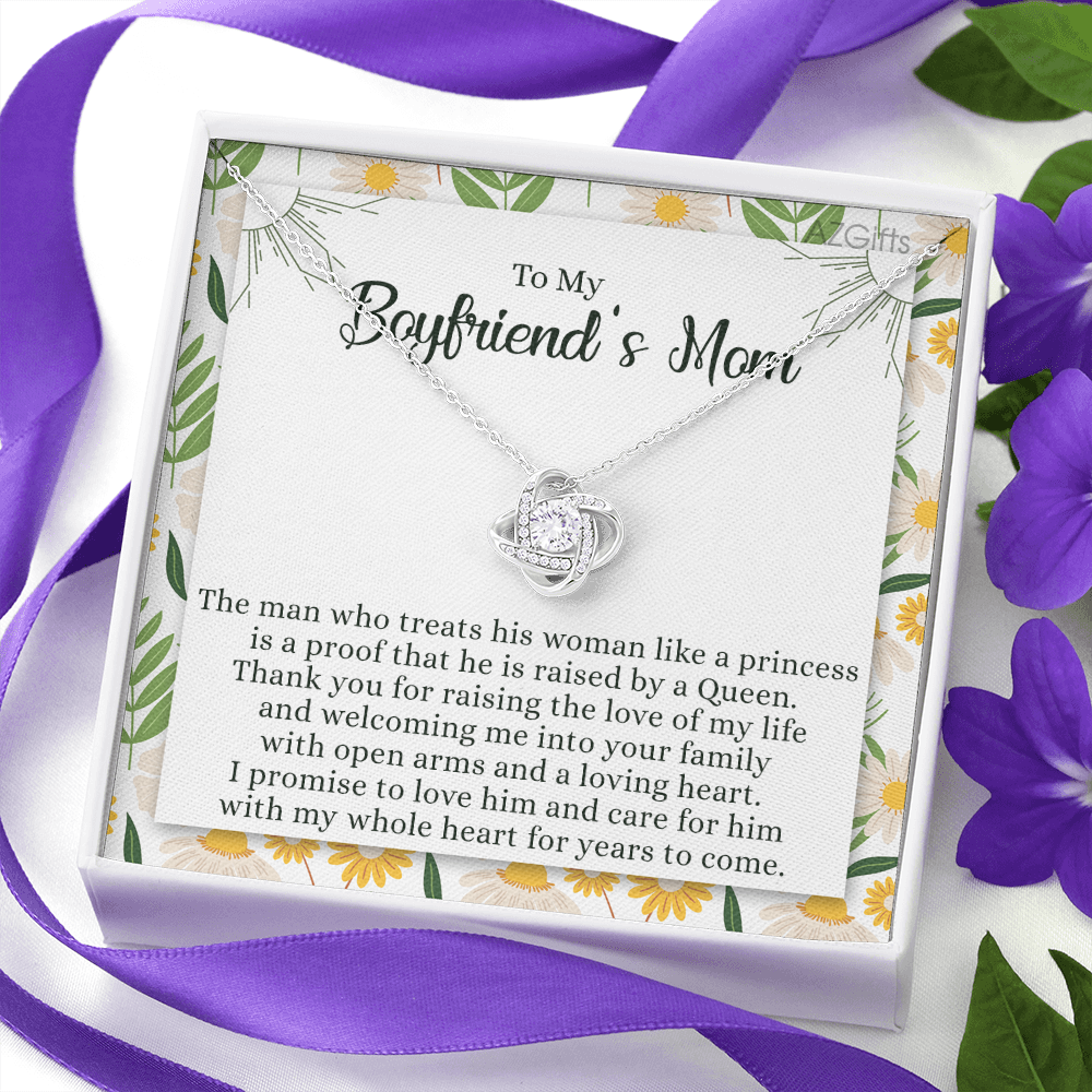 To My Boyfriend's Mom Necklace From Girlfriend Mom Gift Necklace For Boyfriend's Mom, Love Knot Pendant Gift for Bf Mom, Jewelry For Mom On Mothers Day, Birthday, Presents for Mom Necklace for Women