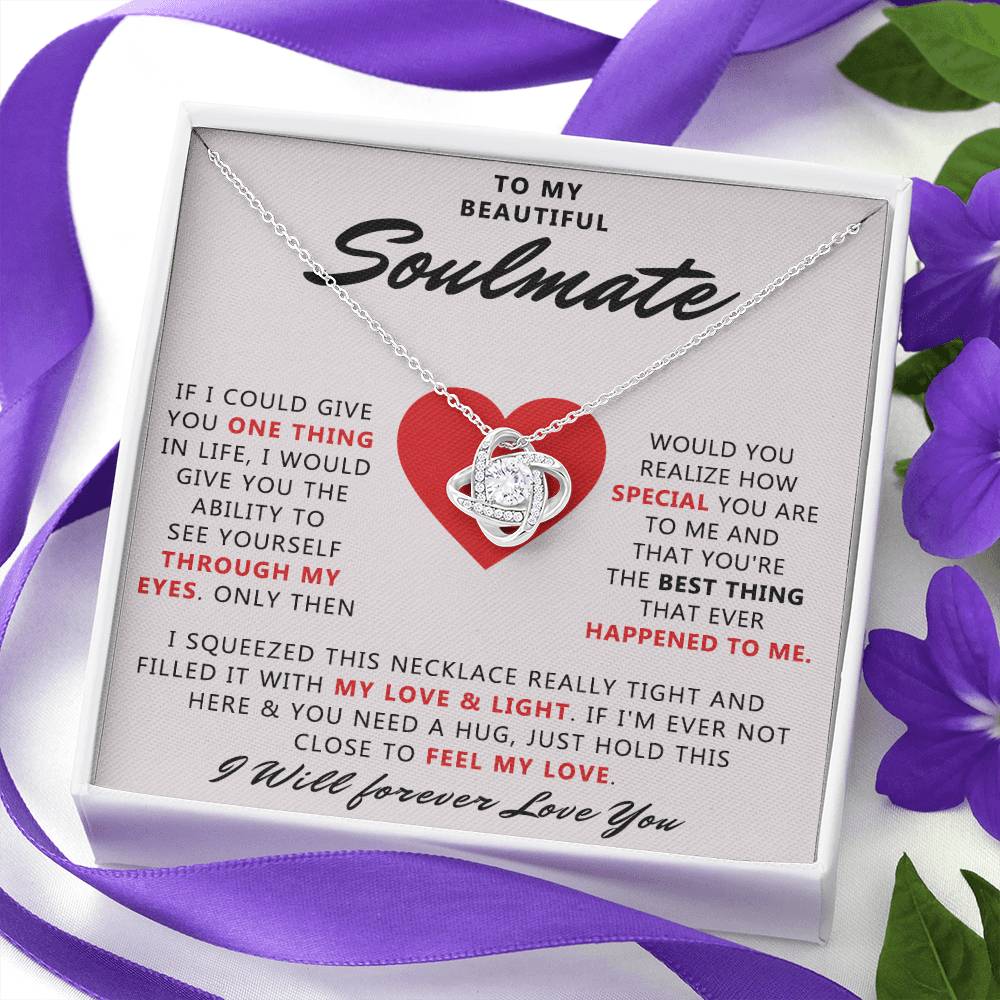 To My Beautiful Soulmate Necklace From Husband, Boyfriend, Anniversary For Wife Necklace, Jewelry Gift For Wife, Soulmate Gift Necklace for Her Romantic, Girlfriend Gifts Necklace Message Card