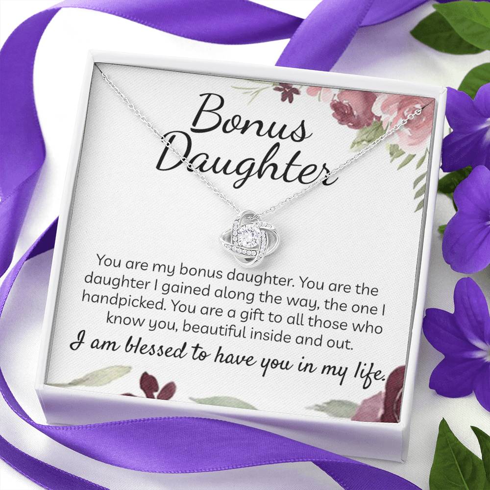 Bonus Daughter Gift Necklace - Stepdaughter Gifts From Stepmom, Adopted Daughter Necklace From Unbiological Mom, Bonus Daughter And Bonus Mom, To My Stepdaughter Necklace Jewelry Gift For Girls