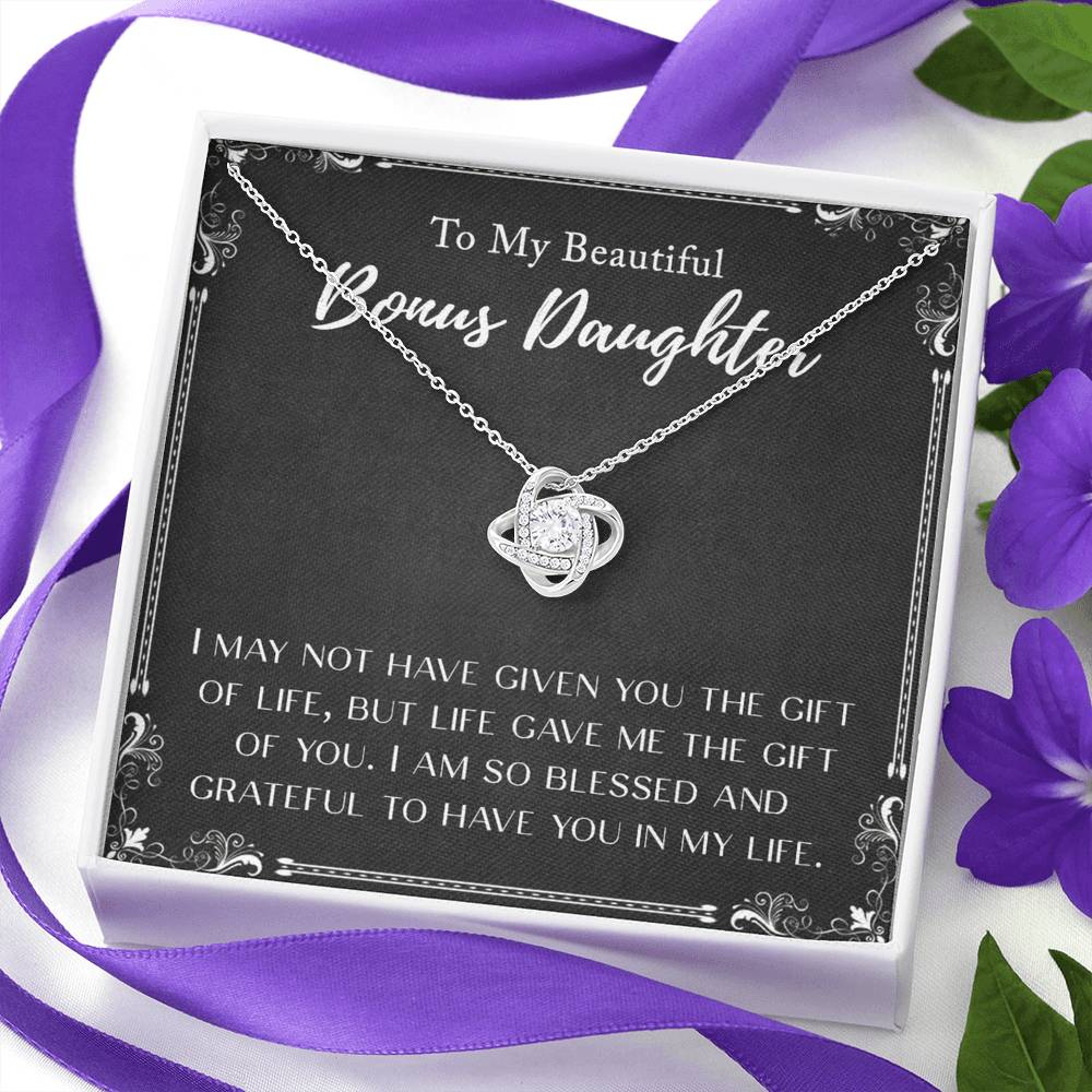 Personalized Gift Necklace To My Bonus Daughter Love Knot Necklace From Mom And Dad, Step Daughter Gift Pendant, Adopted Daughter, Daughter In Law, Daughter Jewelry Gift For Girls, Little Girls