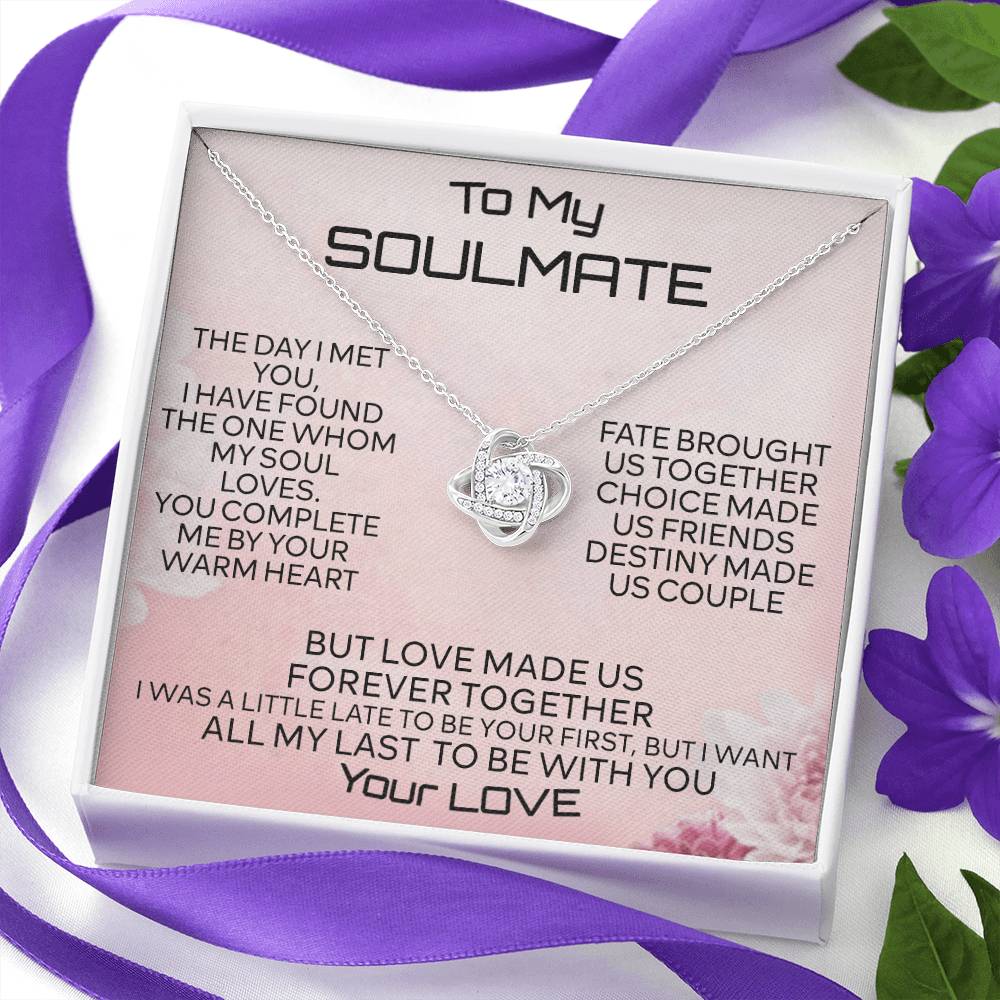 To My Soulmate Love Knot Necklace From Your Love, Husband To Wife, Girlfriend, Soulmate Gift Love Knot Pendant On Valentines Day Christmas for Her Romantic My Soul Loves Jewelry Gift For Women